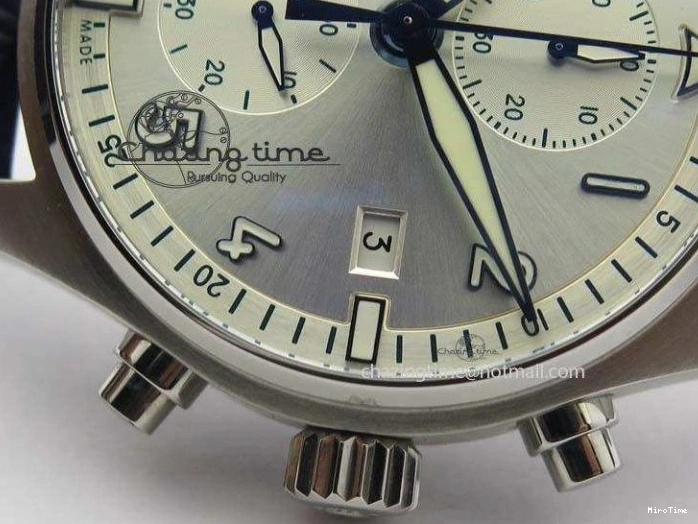 MIROTIME 1225 Pilot Chrono SS IW387809 ZF 1:1 Best Edition Silver Dial Blue Numbers On Blue Leather Strap A Lightweight 7263